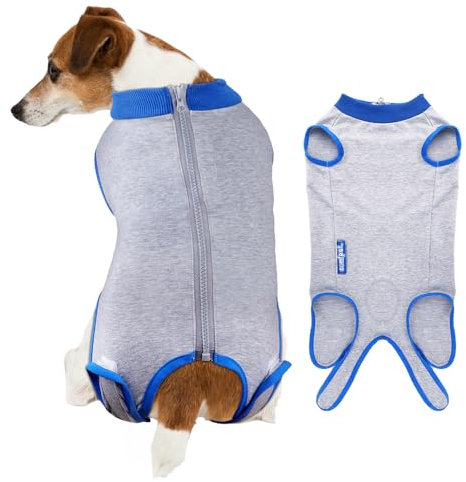 COMFPET Hundebody Nach Op mit Reißverschluss, Hundebody Nach Kastration Rüde Hündin, Atmungsaktiv Body Für Hunde Nach Op, Anti-Wundlecken Op Body Hund, M