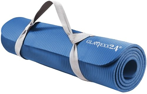Glamexx24 Gymnastikmatte Fitnessmatte Premium Yogamatte, rutschfest und dick extra Größen, inkl. Tragegurt, Übungsposter, hautfreundlich und phthalatfrei, ideal für Pilates, Gymnastik und Yoga