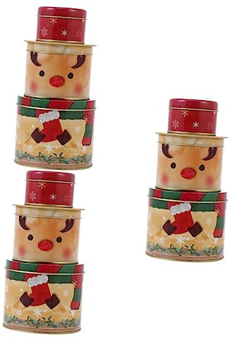 Ciieeo Christmas Stacking Boxes 3 Pcs Christmas Tin Box Nutcracker Autumn Mother Tinplate Christmas Chocolate Jars