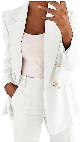 AMDOLE Deals Under 10 Dollars 2024 Tailleur Femmes Chic Et Elegant Pure Color Bouton Lâche Casual Printemps Automne Manteau Top Slim Fit Formel Bureau Travail Veste Amazon Warehouse Deals Liquidation