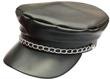 RmKbe Biker Cap Mütze Schwarz Biker Kostüm Zubehör für Damen Herren Halloween Unisex – Erwachsene
