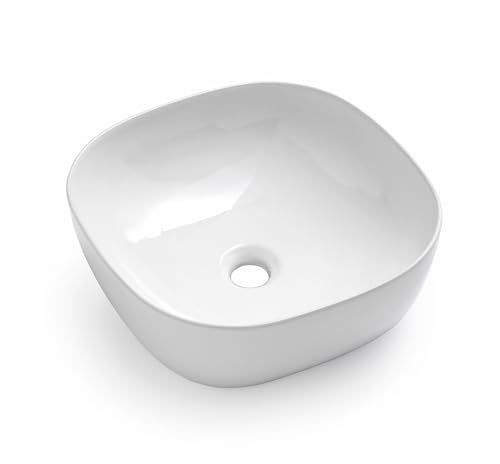 Lavabo de apoyo cuadrado 40 x 40 cm de cerámica blanco brillante