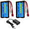 AMZZN 2 pièces 7,4V 3000mAh 15C 2S T fiche Li ION Batterie + Chargeur 2 en 1 pour WLtoys 12423 12401 12403 12428RC Voiture Haute Vitesse 1/10, 1/12, Ratio 1/16 RC camions, navires RC