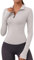 Rapbin Sportshirt Damen Funktionsshirt Langarm Oberteile Top Fitness Atmungsaktive Shirts Mit 1/4 Reißverschluss Und Daumenloch (Elfenbeingrau, L)
