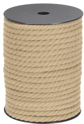 sourcing map Cotton Rope 3 Strand Twisted Braided Rope Cord, Light Brown 8mm x 131ft Craft for Wall Hanging, Plant Hanger, Knitting, Macrame Knotting