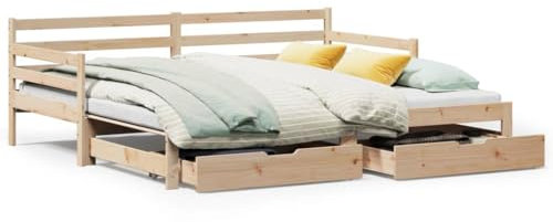 ShGaxin Tagesbett Ausziehbar mit Schubladen 90x200 cm Massivholz Kiefer, Schlafsofa, Daybed, Bettsofa, Sofa Bed, Sofabett, Schlafcouch, Jugendbett, Bettgestell, Bettcouch - 3302171
