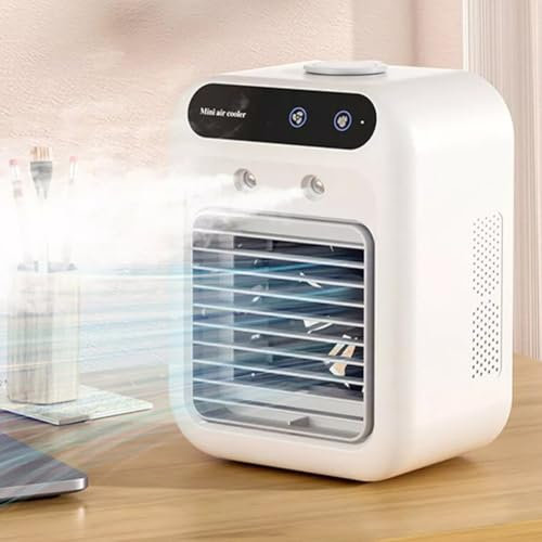 Enfriador de aire portátil, mini aire acondicionado móvil, con 2 velocidades ajustables y modos de pulverización, para el hogar, oficina, dormitorio, 16,4 x 11,4 x 21,4 cm