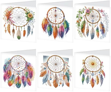 DCIDBEI 5D DIY Diamond Painting Karten 6 Stück Strass Handwerk Grußkarte Diamant Malerei Geschenkkarte Feiertags Dankeschön Handgefertigte Grußkarten für Familie Liebhaber Freunde Traumfänger