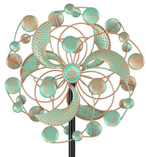 Solar Windrad Garten Metall, Windmühle für den draußen, Windspiel Windblätter 3D Optik, Windspinner Spinner Skulpturen Windfänger für Außenterrassen Patio Rasen (Bronze-2 Blätter)