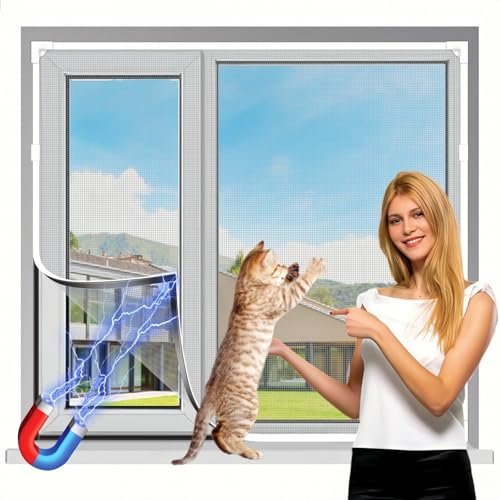 FINEVERNEK Zanzariera Magnetica per Finestre, DIY Zanzariera Dimensione Max 130x150cm, Regolabile Fai-Da-Te per Magnetica Finestre, Lavabile Facile Installazione Senza Forature ni Viti con Calamite