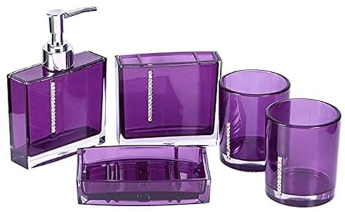 Juego de 5 tocadores de baño acrílicos con soportes de cristal para cepillos de dientes, dispensador de jabón, vasos, recipientes de loción líquida, accesorios de baño