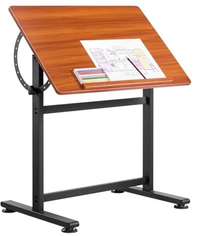 VEVOR Mesa de Dibujo, Mesa de Artista Portátil de 60 x 90 x 91 cm con Estructura en H Negra y Escritorio Marrón, Ajustable de 0° a 90°, Escritorio de Madera para Pintura, Lectura, Escritura