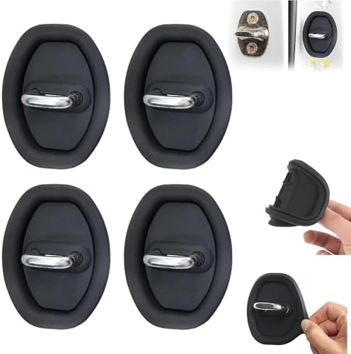 4 Pcs Car Silicone Door Latch Protective Covers, Black, Universal Fit, Door, Silicone Exterior Finish
