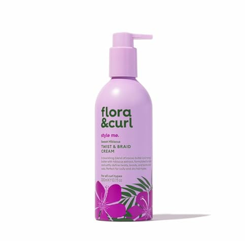 Flora & Curl Sweet Hibiscus Twist & Braid Cream | Defining & Moisturising Styling Cream with Cocoa Butter, Mango Butter, Castor Oil, Aloe Vera & Hibiscus Extract | for Type 3 & 4 Curls | 300ml