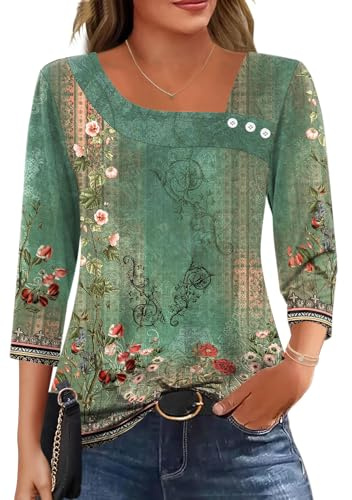 Kistore Bluse Damen 3/4 Arm Asymmetrischer Ausschnitt Tunika Sommer Tops | Tunika Damen Sommer,Blusen & Tuniken für Damen,Damen Blusen Elegant Modern