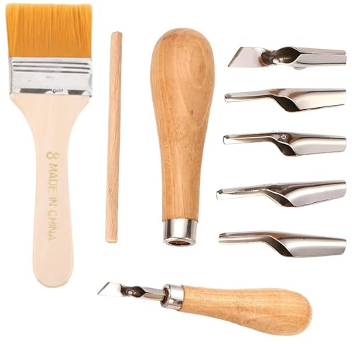 2 Set Lino Cutting Tools, Professional Linocut Kit, Wooden Carving Tool with 1 Cleaning Brush, Used for Cutting Oil Felt for Printmaking, Sculpture and Handicrafts