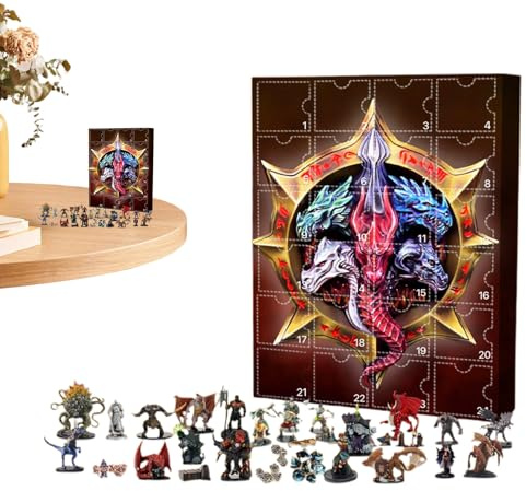 Dungeons Dragons Adventskalender 2025, 24 tägiger Weihnachts-Countdown-Kalender Mit 24 Drachenstatuen Ornamenten, Spiele-Sammelobjekte Für Spieleliebhaber