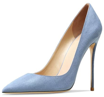 Eestfy Escarpins de Cour Formels Femme en Suède Bout Pointu Talon Aiguille Talons Hauts pour Réunion de Bureau et Style à Talon Classique Professionnel,Sky Blue,39 EU