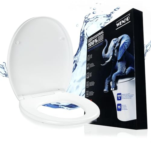 WENKO WC-Sitz Mod. Crevada DuroUnbreakable, belastbar bis 1500 kg, bruchfest und strapazierfähig, mit Easy-Close Absenkautomatik, inkl. Mikrofasertuch, 39 x 45,5 cm, Weiß