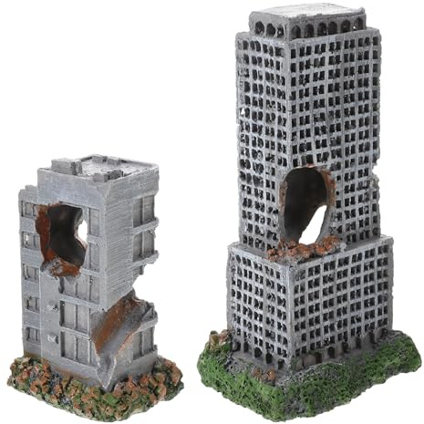 ORFOFE 2 Stück Aquarium Ruinen Deko Resinhäuser Antike Stadt Gebäude Aquarium Verstecke Fischtank Ruinen Ornament für Unterwasserlandschaft