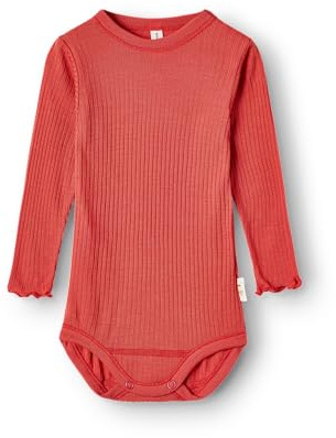 Dilling Baby Langarm Body aus Merinowolle - Dunkle Koralle 80