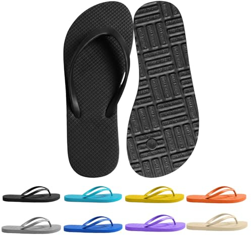 Women's Non-Slip Flip Flops Ultra Lightweight Basic Thongs Rubber Soft Slide Slip-on Shoes Beach Pool Shower Sandals (Black, Adult, Women, 4, Numeric Range, UK Footwear Size System, 5, Medium)