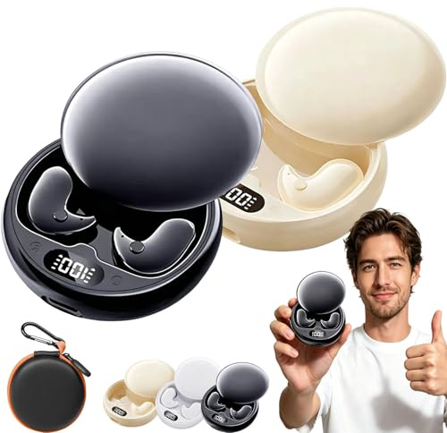 Jmwub Komfortablen Earbuds ohne Druckgefühl, Bluetooth Kopfhörer mit LED - Ladecase & Anzeige, schlafkopfhörer-Rauschen, Einfach einlegen und einschlafen (2PC-C)
