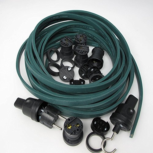 IKu ® Bausatz Illu Lichterkette 25 Meter 20 Fassungen - Stecker - Endstück - Dunkelgrünes Kabel