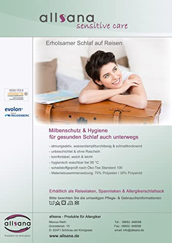Allsana Sensitive Care Allergiker Schlafsack 100x220 cm ungefüttert, Hüttenschlafsack Reiseschlafsack