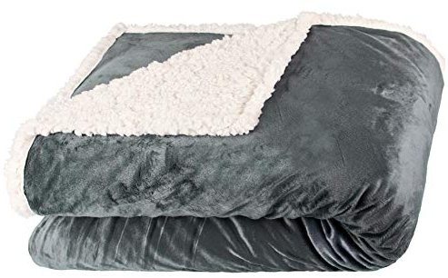 aqua-textil Kuscheldecke 200 x 220 cm grau weiß Felldecke Imitat Wendedecke Nicki Lammfell Optik Sherpa Fleece Oeko-TEX