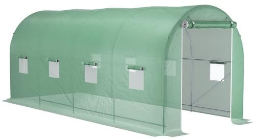 Outsunny Serre de Jardin Tunnel Surface Sol 10 m² 5L x 2l x 2,05H m châssis Tubulaire renforcé Porte zippée 8 fenêtres enroulables Vert