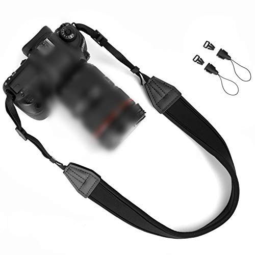 WANBY Camera Soft Neoprene Padded Shoulder Neck Strap with Quick Release Buckles Universal Camcorder Vintage Sling Belt Strap for Women Men All DSLR SLR Cameras (Soft Black)