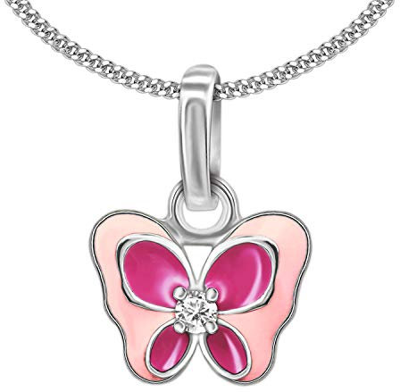 CLEVER SCHMUCK Set Mädchen Halskette Anhänger Mini Schmetterling Flügel pink rosa EIN Zirkonia Stein weiß & Kette Panzer 38 cm Sterling Silber 925 im Etui rosa