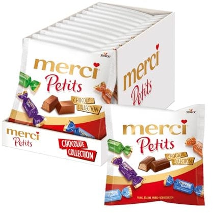 merci Petits Chocolate Collection – 12 x 125g – Mix aus nicht gefüllten und gefüllten Schokoladen-Spezialitäten