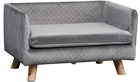 PawHut Canapé Chien lit pour Chien Design scandinave Coussin Moelleux Pieds Bois Massif dim. 64 x 45 x 36 cm Velours Gris