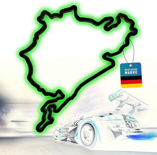 Racetrackart Holzskulptur Deko mit LED – Rennstrecke Nürburgring, 3D Nachtlicht, 46 cm, Geschenk, Wanddekoration für Fans von Autorennen, Geschenk für Sammler, schwarz