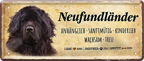 Blechschilder Spruch und Motiv Hund “Neufundländer“ Deko Hundeschild Schild Hauseingang Eingang Tor Geschenk zum Geburtstag oder Weihnachten für alle Hundebesitzer 28x12 cm