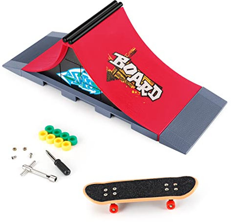 KETIEE Finger Skateboard Ramps Sets, Mini Fingerboard Skateboard Ramps Deck Truck Skate Park Kit Ultimate Parks Training Props Finger Toys for Kids Birthday Gift (A)