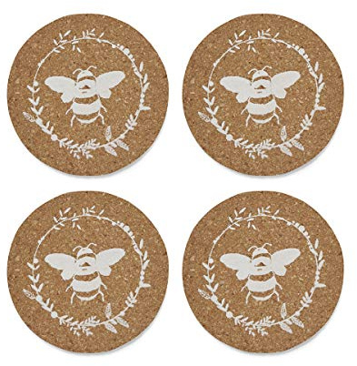 Cooksmart Pack of 4 Drink Coasters | British Designed Eco Cork Drinks Coasters For Modern Homes | Coasters For Drinks For All Types of Cups & Mugs - Bumble Bees