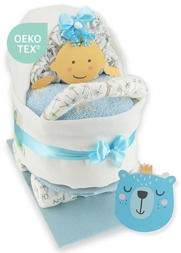 Windeltorte ® Windeltorte Kinderwagen | Windelkinderwagen für Jungen und Mädchen - LILLYDOO Windeln | Geschenk zur Geburt | Taufgeschenk | Geschenk zur Babyparty – Windelgeschenk (Blau/Junge)