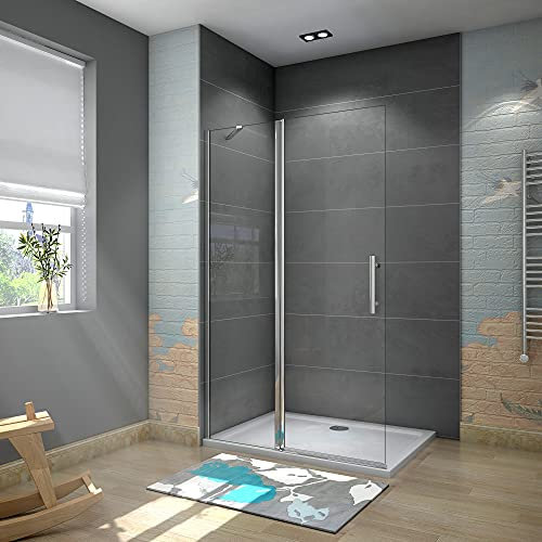 WALK IN Parete Doccia Paretina Fissa + Paretina Mobile 95x195 cm in Vetro 6 mm Trasparente Temperato Anticalcare Barra Stabilizzatrice e Telaio Cromato Lucido