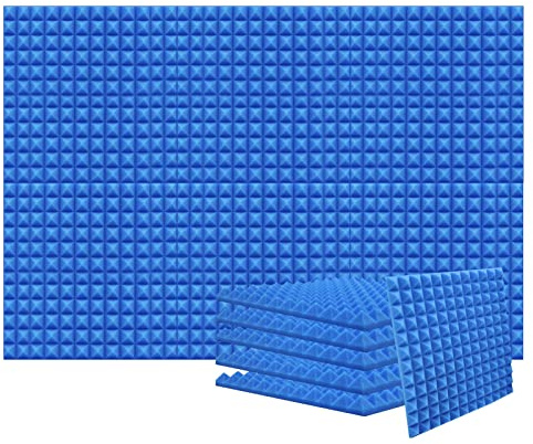 Heavyoff 12 Stück Akustikschaumstoff Platten Schall Dämmung Wanddeko Keiloberfläche Feuerhemmend Noppenschaumstoff für Tonstudio, Fernsehzimmer, Kinderzimmer Blau, 30x30x2.5cm