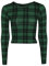 Womens Crop Long Sleeve T Shirt Ladies Short Plain Round Neck Top Green Tartan 12-14