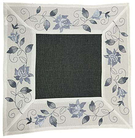 Tischläufer Tischdecke Mitteldecke Tischband gestickt Rosen Rot Weiss Silber Grau (30 x 30, Silber/Grau/Weiss)