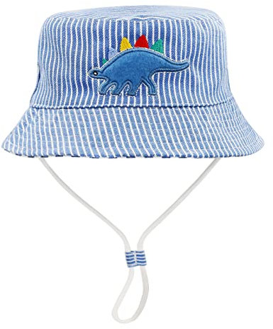 FenFang Sonnenhut Baby Kinder, Dinosaurier Fischerhut Kind Jungen Mädchen, Breite Krempe Sonnenmütze Verstellbar, Eimerhut Strandhut Kappe Mütze Frühling Sommer (2-4 Years, Hellblau)