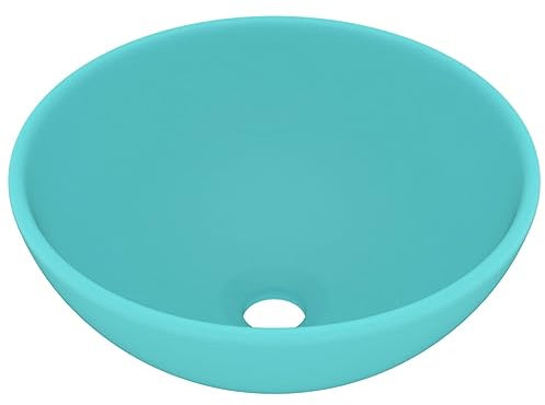 vidaXL Luxus Waschbecken mit Abflussloch Waschschale Aufsatzwaschbecken Waschtisch Waschplatz Handwaschbecken Rund Matt Hellgrün 32,5x14cm Keramik