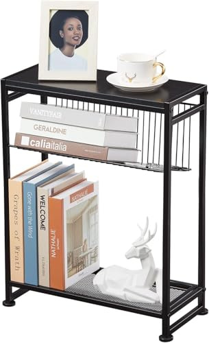 Dulcii Small Side Table for Small Spaces, Skinny Bedside Nightstand Bedroom Thin Side Table (Black)
