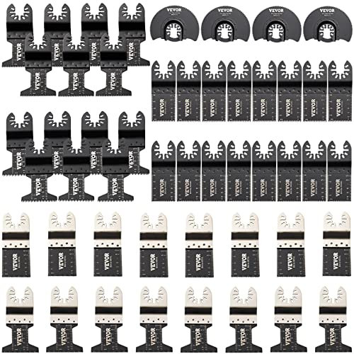 VEVOR Hojas de Sierra Multiherramienta Oscilante 50 pcs Hojas de Sierra Oscilante 1-3/4, 1-3/8, 3-1/2 Cuchillas de Herramientas Oscilantes Material de HCS + Acero Inoxidable para Madera y Metal