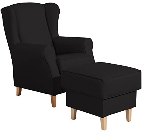 58 aufm Kessel Ohrensessel Karlen Bezug Kunstleder Buche Natur/schwarz 22084