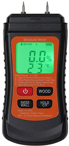 Holz-Feuchtemessgerät, Zwei-Stifte-Hand-Wandfeuchtemessgerät, Papier-Feuchtigkeitstester mit LCD-Display für Holz, Baumaterial, Brennholz, Wände, Papierboden